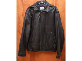 Women's Black Leather Zip Front Coat By Hathaway