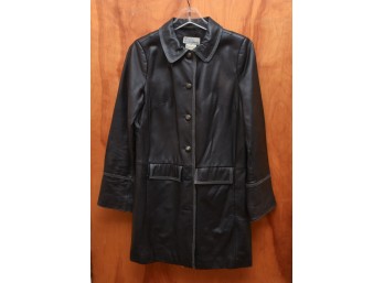 Women's Black Leather Button Front Coat By Bradley