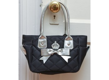 Black Quilted Silver Bow And Crown Accent Handbag By My Flat In London