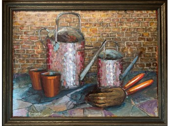Watering Cans Original Oil On Canvas Signed