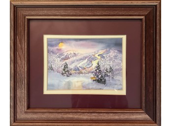 Pair Of 'Resort Moon' And 'Snowy Evening Landscape' Offset Prints Signed By Judy Taylor
