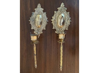 Pair Of Gold Toned Metal Wall Sconces