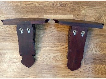 Pair Of Dark Wood Carved Wall Sconces