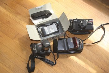 Camera Lot  Ricoh 35mm & Older Olympus Digital Camera With Accessories