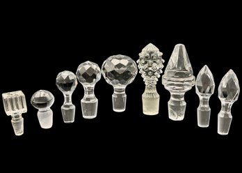 Collection Of Nine Vintage Crystal Decanter Bottle Toppers