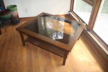 Modern Stickley Arts & Crafts Style Oak And Glass Coffee Table