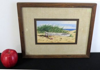 MCM Watercolor By Rolf Hellmich (1927 - 2023)  Old Rowboat On The Beach.