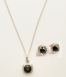 Onyx And Sterling Silver Necklace And Earring Set