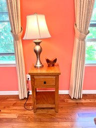 Wood Side Table, Metal Lamp & Wood Butterfly Puzzle