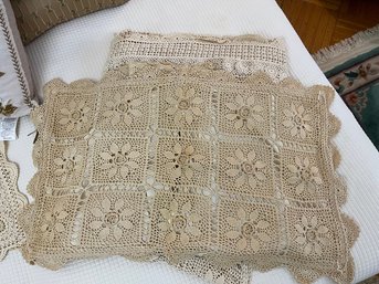 King Size Hand Made Lace Coverlet & Pillow & Sham Cases