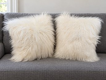 Pair Of White Shag Faux Fur Accent Pillows (1 Of 2)