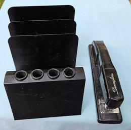 Vintage All Metal Swing Line Stapler And Desk Organizer Pen/pencil Holder Black Metal