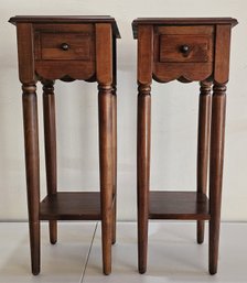 Pair Of Single-Drawer Wooden Side Tables