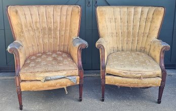 Pair Of Vintage Pullman Couch Co. Queen Anne Fluted Wingback Chairs