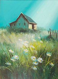 Vintage Barn & Daises Scene Original Painting