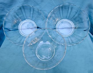 Vintage Arcoroc, Luminarc Bengale Scalloped Clear Glass Serving Bowl Set Of 3 Made In France