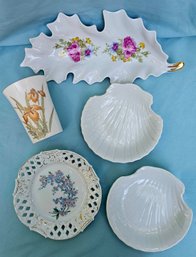 Vintage Set Porcelain Shell Dishes -Japan, 'Fine China' Mini Vase Japan, Mitterteich Porcelain Dish, And More