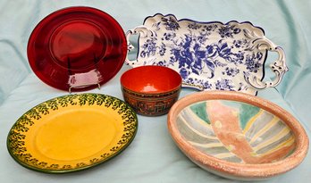 Vintage Anchor Hocking Royal Red Soup Bowl R1700,  Tray With Handles Made In Italy, Hand-thrown Pottery & More