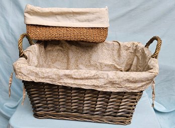 Large Wicker Basket With Liner And Medium Seagrass Basket With Liner