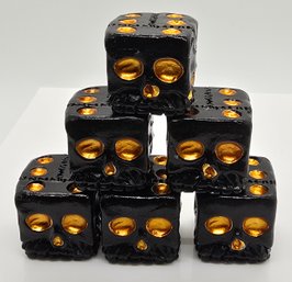 Set Of 6 Black & Gold Skull Dice