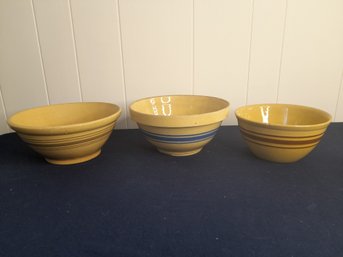 Vintage Striped Pottery Mixing Bowls #1