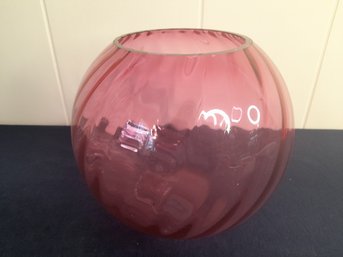 Cranberry Swirl Art Glass Vase Or Bowl