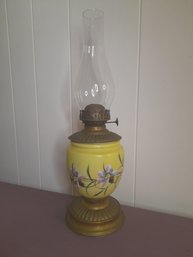 Vintage Yellow Floral Painted Oil Lamp