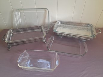 Mixed Pyrex Casserole Dishes & Silver Plated Holders