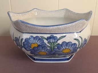 Vintage Blue Flower Crackled Planter/bowl