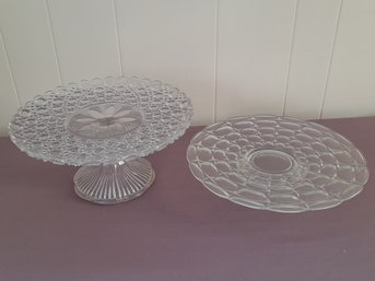 Pair Of Crystal Glass Cake Plates