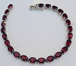 Stunning Sterling And Ruby Colored Garnet Gemstone Sterling Bracelet -Clasp Needs Repair