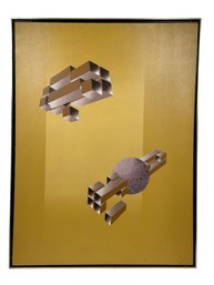 Large Muscolo Signed Abstract Modern Graphic Painting On Canvas