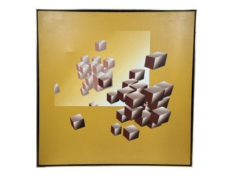 Large Muscolo Signed Abstract Modern Graphic Painting On Canvas