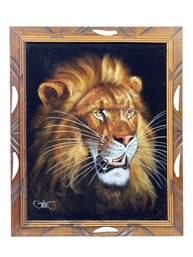 Velvet Lion Painting Signed Ortiz