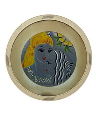 Round Matted Framed 1920's ART DECO Abstract Etched Painting On Aluminum