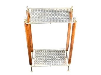 1960's Vintage Retro MCM Atomic Telephone Stand Table Brass Mesh With Teak