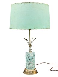 Mid Century Atomic Turquoise Lamp With Fiberglass Shade