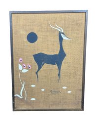 Signed Antelope Painting On Burlap - Denmark