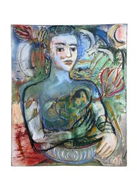 Large Portrait On Canvas Signed Ramona Agro