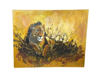 Large Vintage 60' Lion Painting Signed R Delongprie