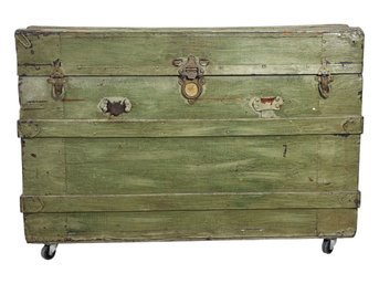 Vintage Green Trunk On Casters