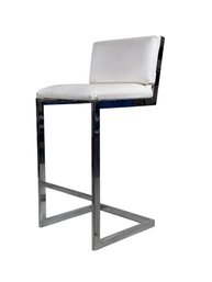 Post Modern Chrome & Off White Bar Height Stool In The Style Of Milo Baughman