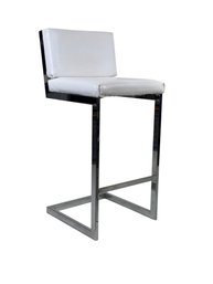 Post Modern Chrome & Off White Bar Height Stool In The Style Of Milo Baughman