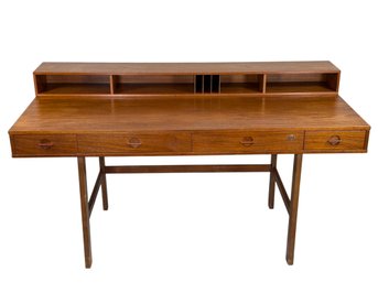 Danish Modern Teak Flip Top Executive Desk Peter Nielsen Style