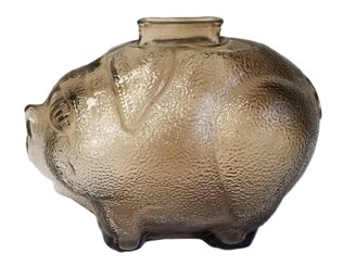 Vintage Anchor Hocking Smoky Amber Brown Textured Glass Piggy Bank