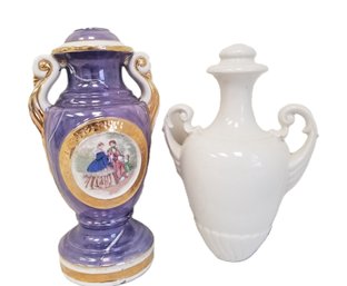 Two Vintage Ceramic & Porcelain Table Lamp Bases - Great For Repurposing Or Repair