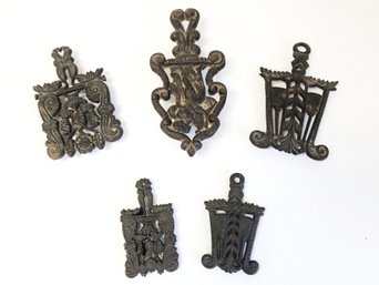Five Antique Various Sizes & Styles Cast Iron Trivets