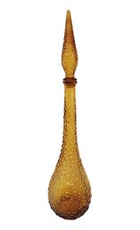 Vintage MCM Amber Bumpy Glass Tall Decanter With Stopper