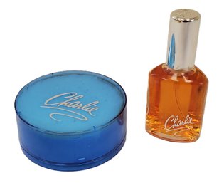 Vintage NOS Revlon Charlie Perfumed Dusting Powder & 1.3 Fl Oz Concentrated Cologne Spray Bottle