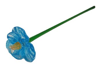 Pretty Vintage Blown Blue & Yellow Long Stemmed Flower Figurine